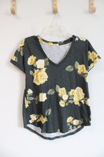 Maurices 24/7 Olive and Yellow Floral Short Sleeved Top | S