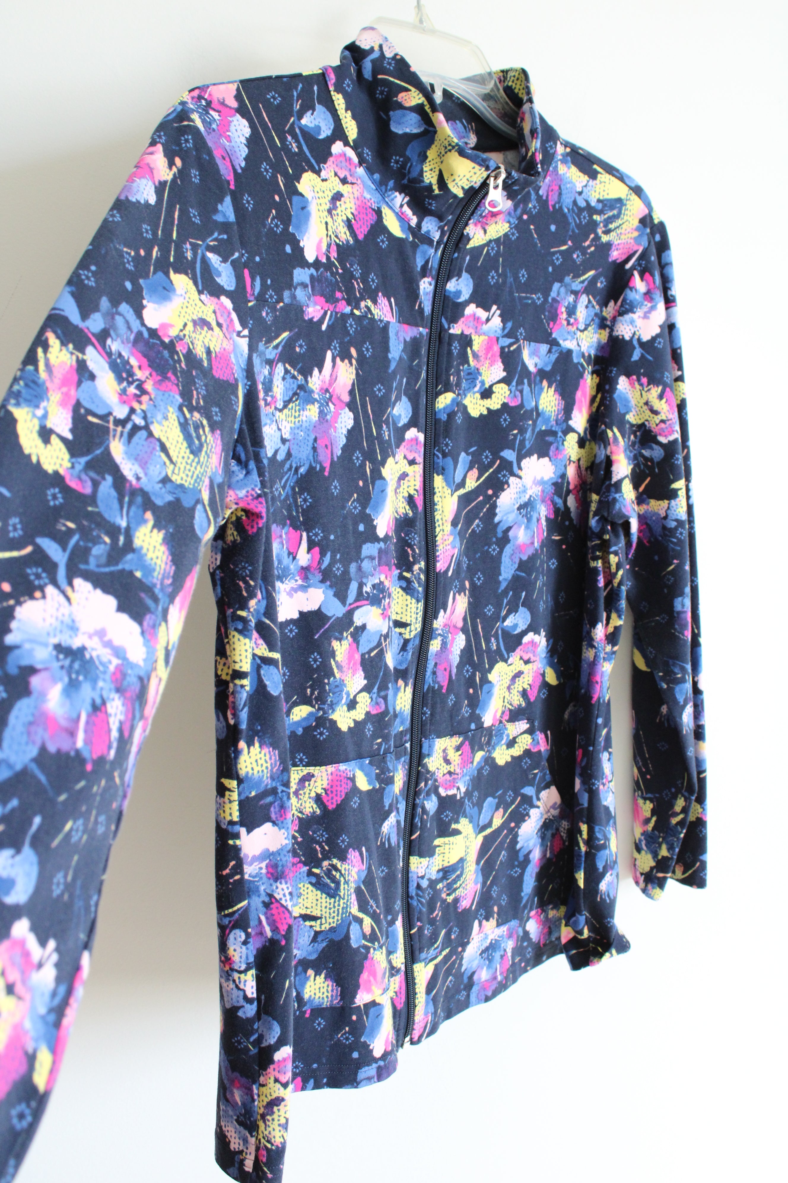 Christopher & Banks Blue Floral Cotton Zip Up Jacket | L