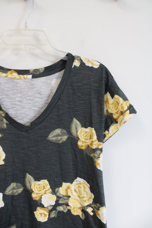 Maurices 24/7 Olive and Yellow Floral Short Sleeved Top | S