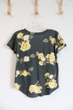 Maurices 24/7 Olive and Yellow Floral Short Sleeved Top | S