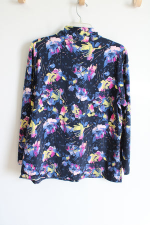 Christopher & Banks Blue Floral Cotton Zip Up Jacket | L