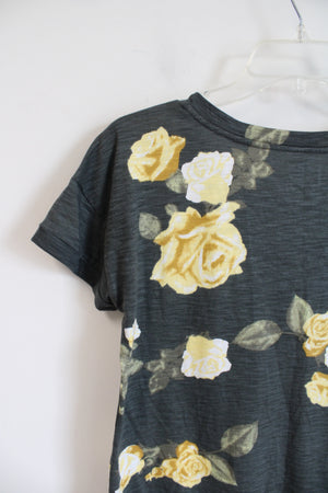 Maurices 24/7 Olive and Yellow Floral Short Sleeved Top | S