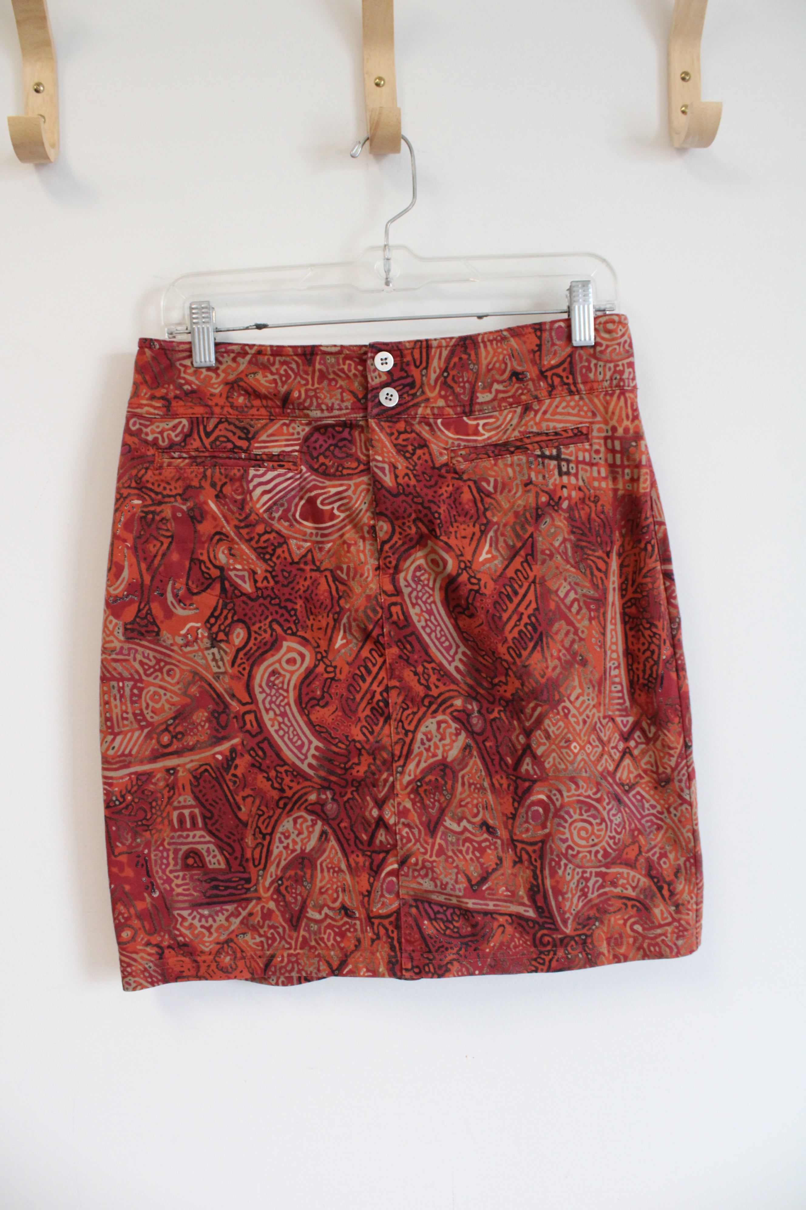 Chico's Red and Orange Print Skirt | 1 (M)