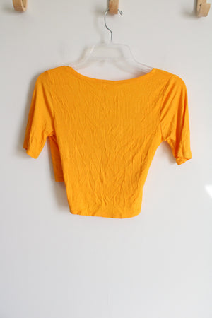 NEW Love J Yellow Ribbed Wrap Crop Top | S