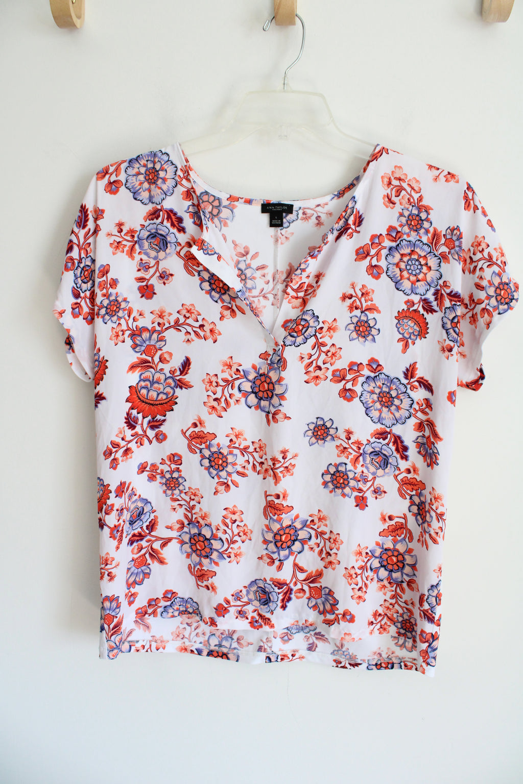 Ann Taylor Orange Blue Floral Blouse | L