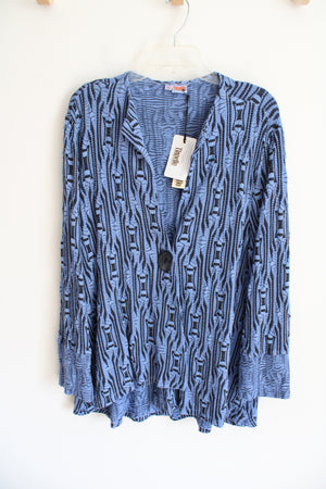 NEW Tianello By Steve Barraza Ukah Knit Jacquard Tobie Blue Black Patterned Cardigan | XL