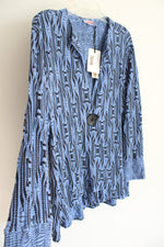 NEW Tianello By Steve Barraza Ukah Knit Jacquard Tobie Blue Black Patterned Cardigan | XL