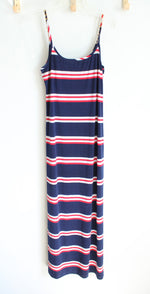 Roz & Ali Red White & Blue Striped Gold Chain Straps Maxi Dress | 10