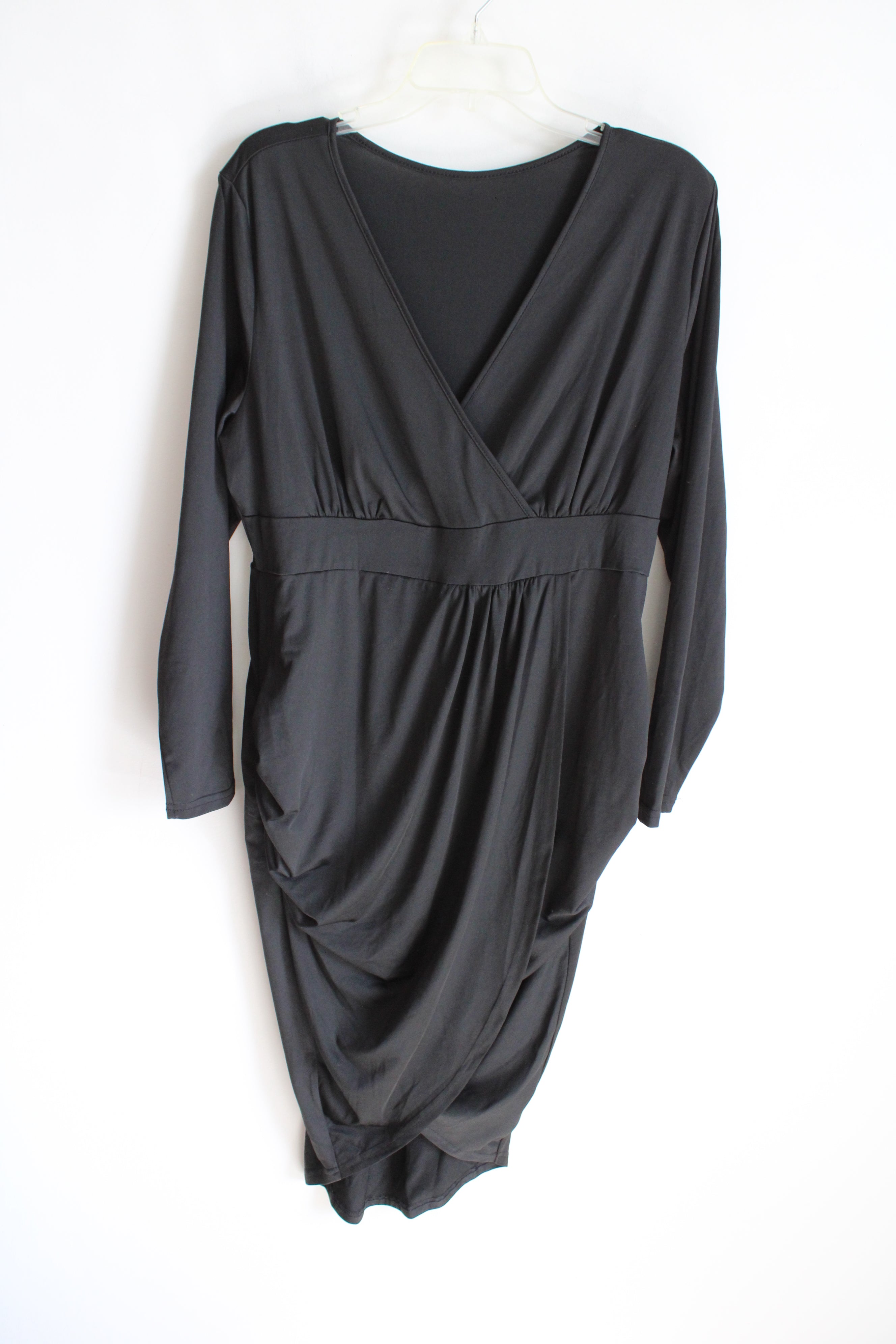 Shein Curve Ruched Black Long Sleeved Wrap Dress | 1XL