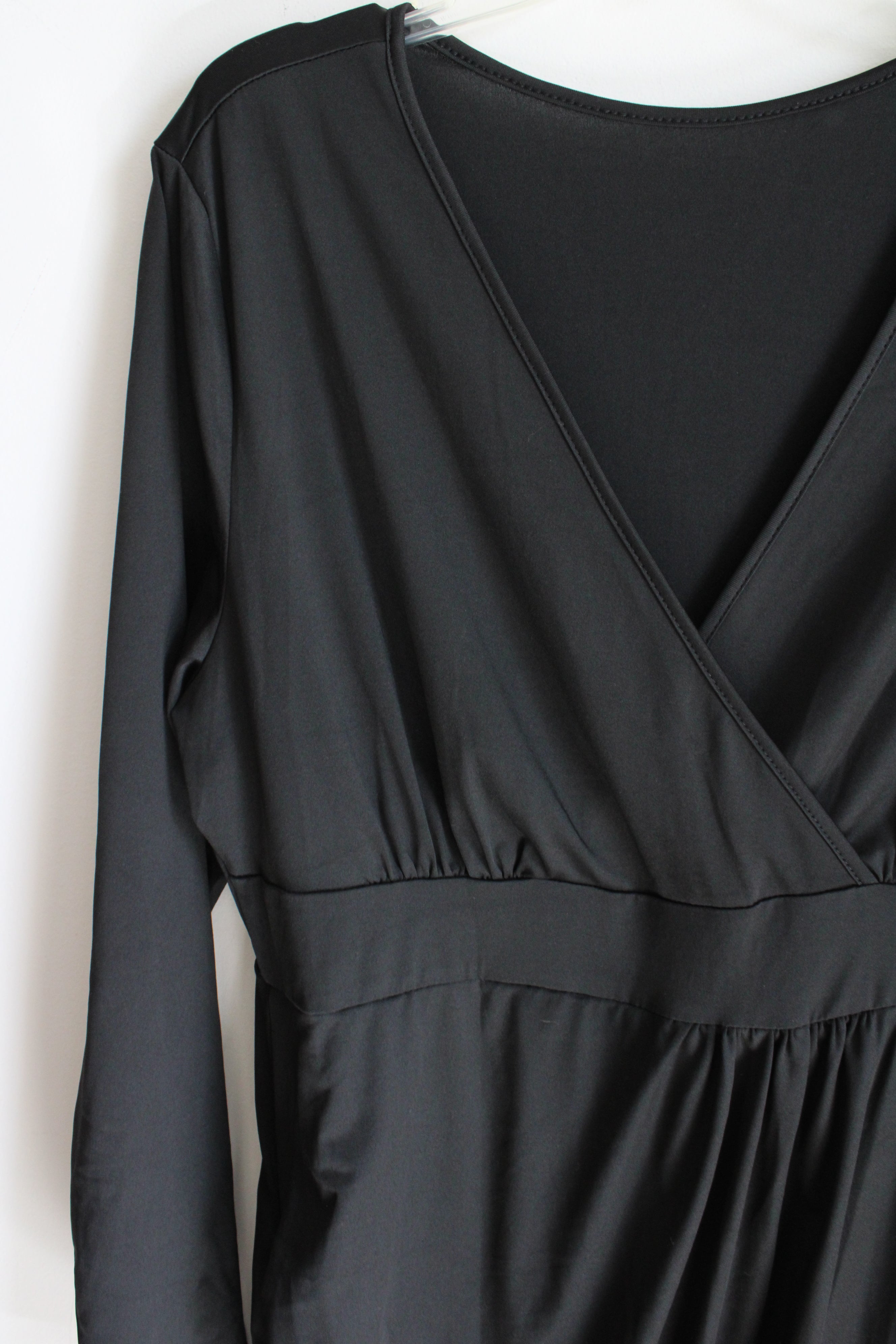 Shein Curve Ruched Black Long Sleeved Wrap Dress | 1XL