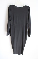 Shein Curve Ruched Black Long Sleeved Wrap Dress | 1XL