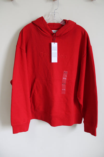 NEW Calvin Klein Red Embroidered Logo Hoodie XL Jubilee Thrift