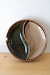 Essex Stoneware JP Designs Green & Tan Curved Plates & Rattan Divided Tray