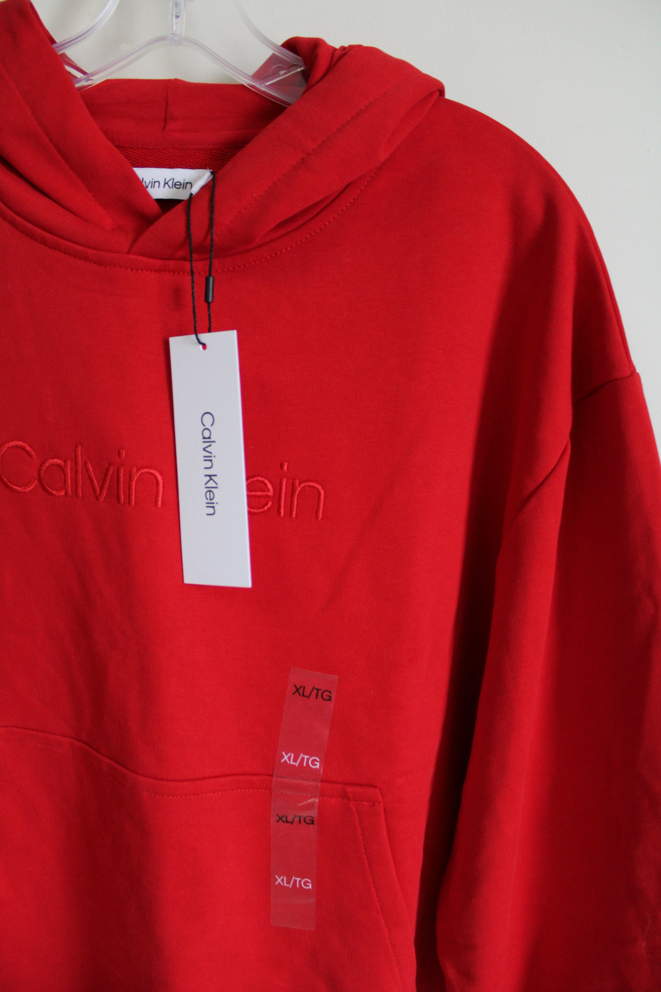 NEW Calvin Klein Red Embroidered Logo Hoodie XL Jubilee Thrift
