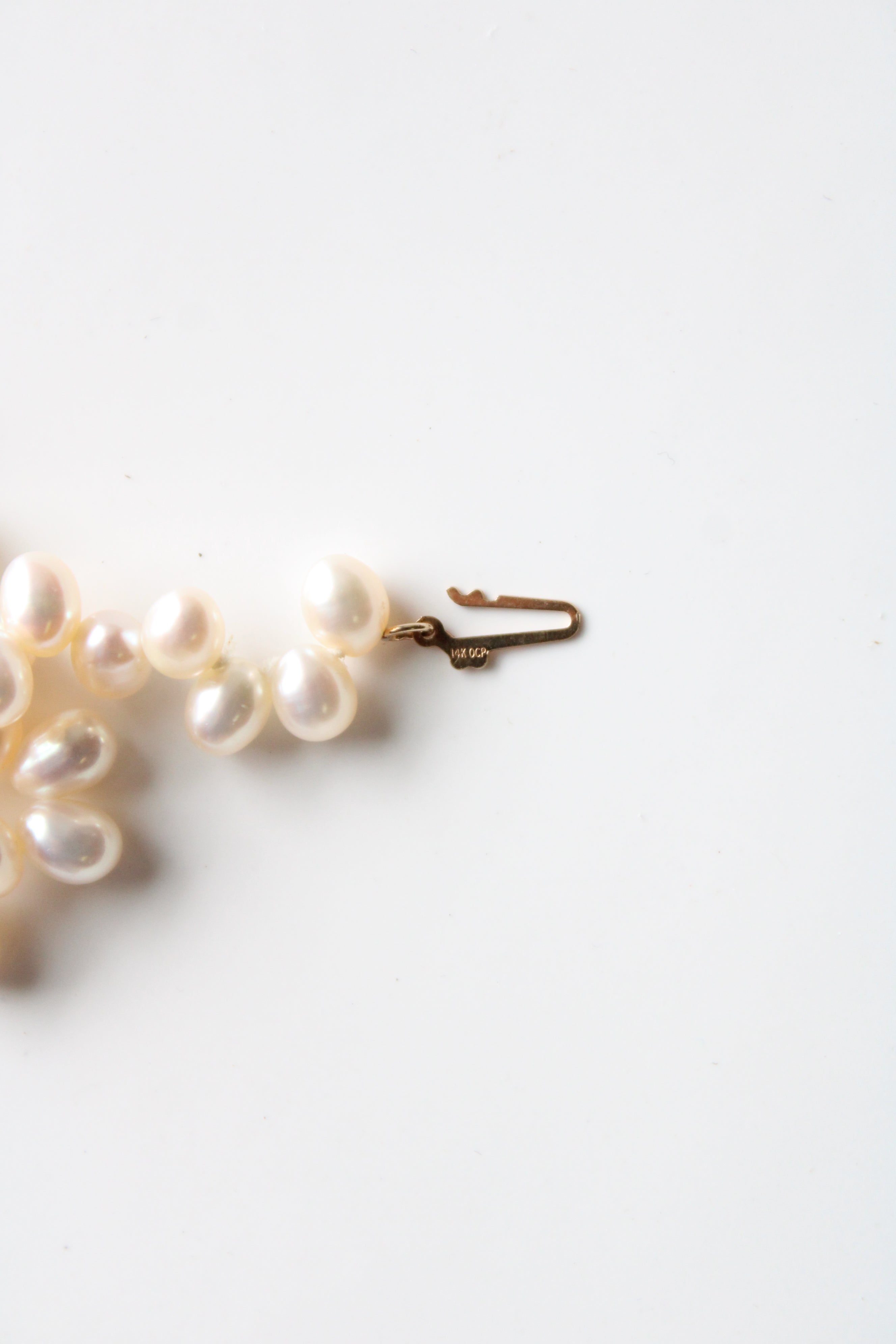 Genuine Ivory Oval Pearl 14K Clasp Necklace