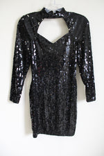 NEW Vintage 1980's Cache Black Sequined Long Sleeved fitted Dress | 10