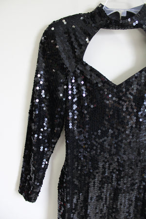 NEW Vintage 1980's Cache Black Sequined Long Sleeved fitted Dress | 10