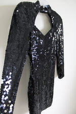 NEW Vintage 1980's Cache Black Sequined Long Sleeved fitted Dress | 10