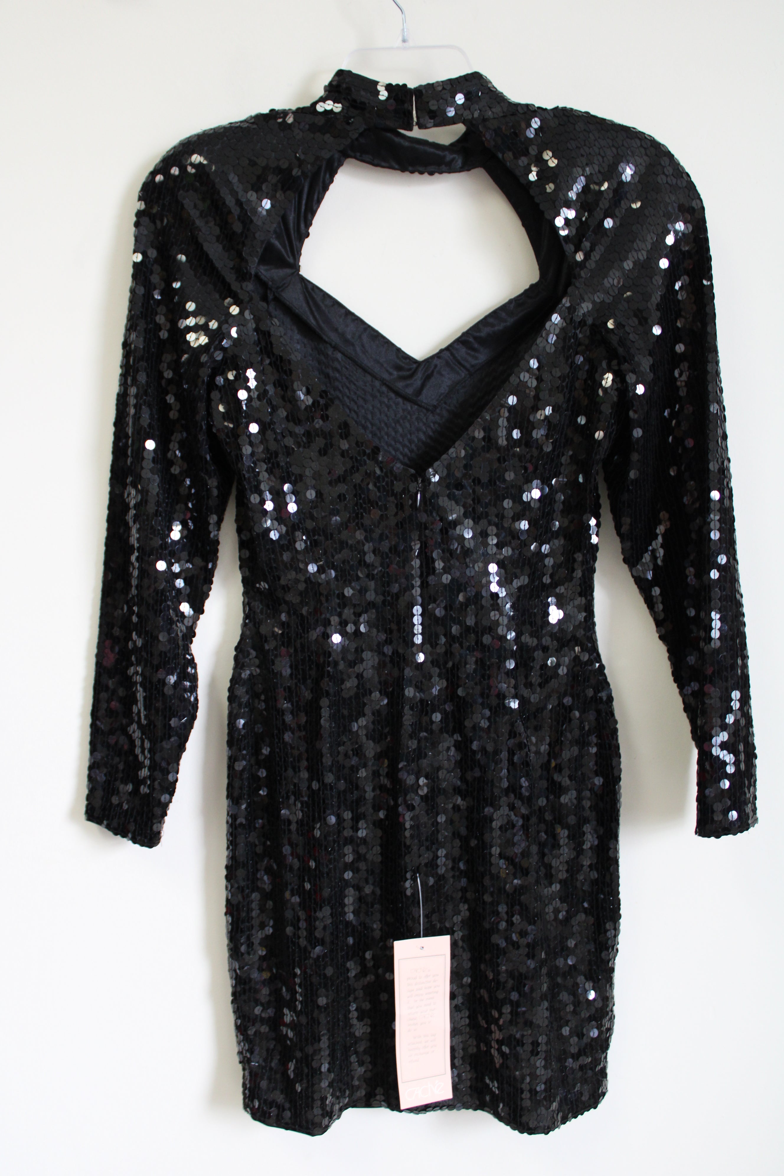 NEW Vintage 1980's Cache Black Sequined Long Sleeved fitted Dress | 10