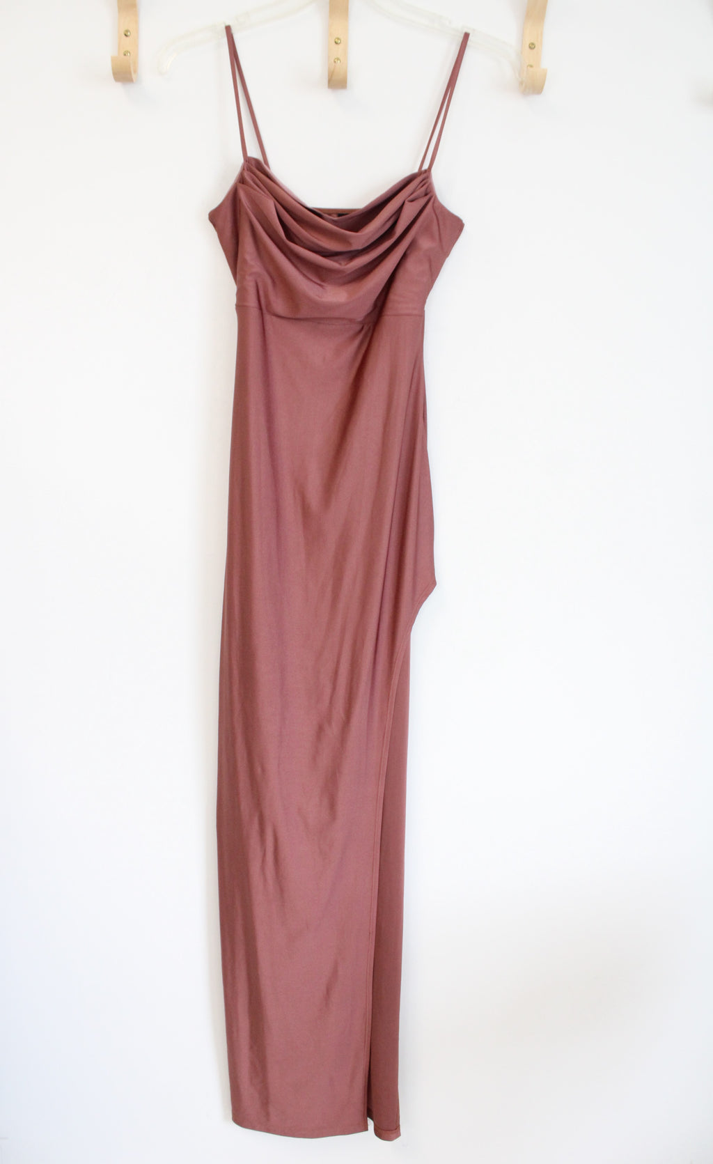 Windsor Mauve Pink Satin Stretch Slit Gown | M