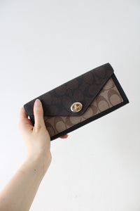 Coach Slim Brown Monogram Kisslock Wallet