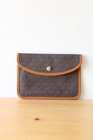 Michael Kors Brown MK Logo Pattern Wristlet