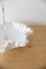 Fenton Hobnail Ruffled Edge Milk White Glass Handled Candy Dish