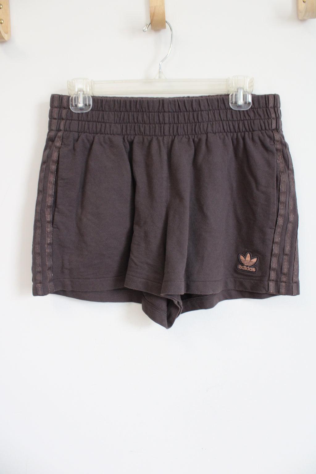 Adidas Chocolate Brown Shimmer Stripe Cotton Blend Shorts | M