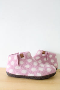 Green Comfort Nepalese Wool Pink Polka Dot Slippers | Size 39 (8)