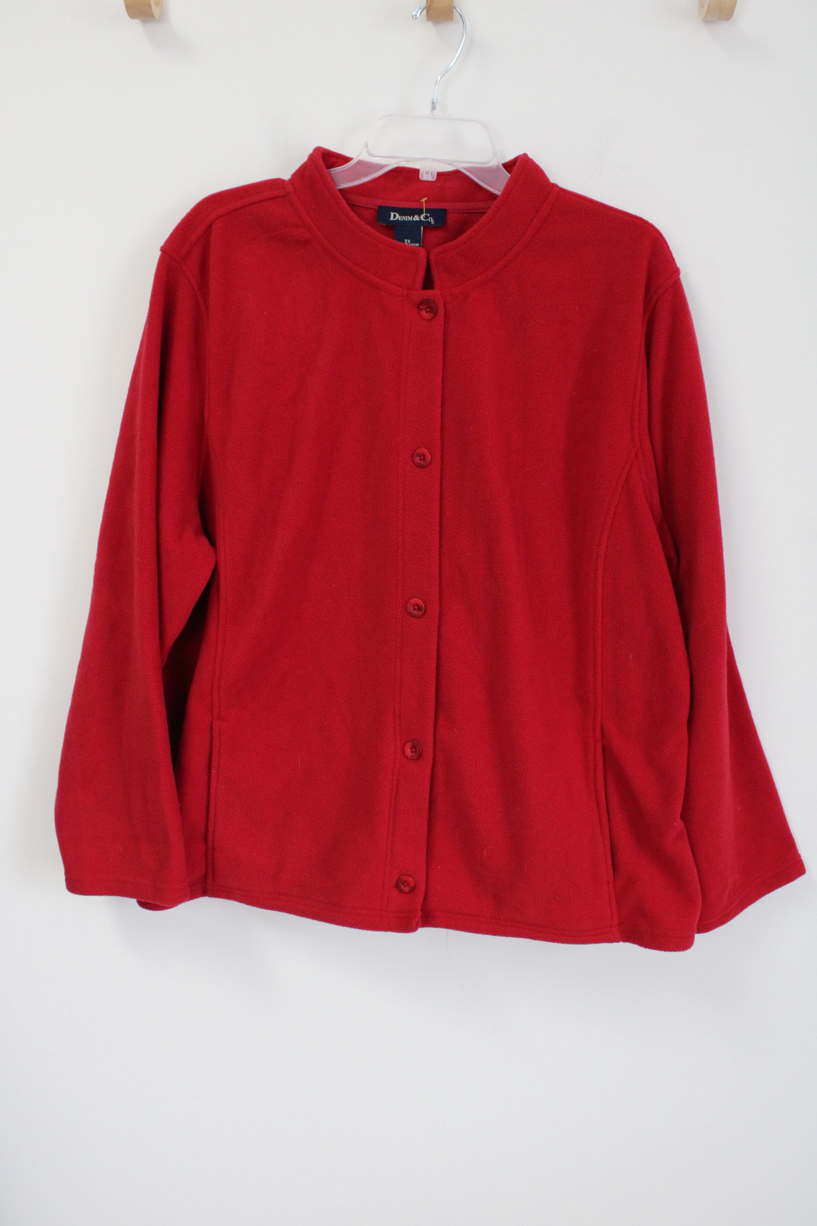 Denim & Co. Red Fleece Jacket | 3X