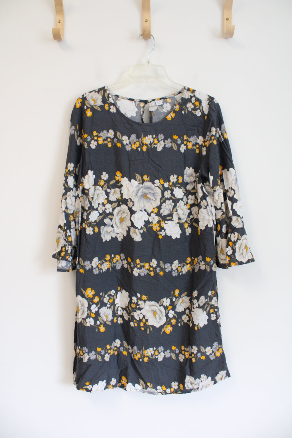 Old Navy Cream Blue & Yellow Gold Floral Gray Dress | L