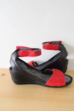 Wolky Red Velcro Strap Black Wedge Sandals | Size 37 (6.5)