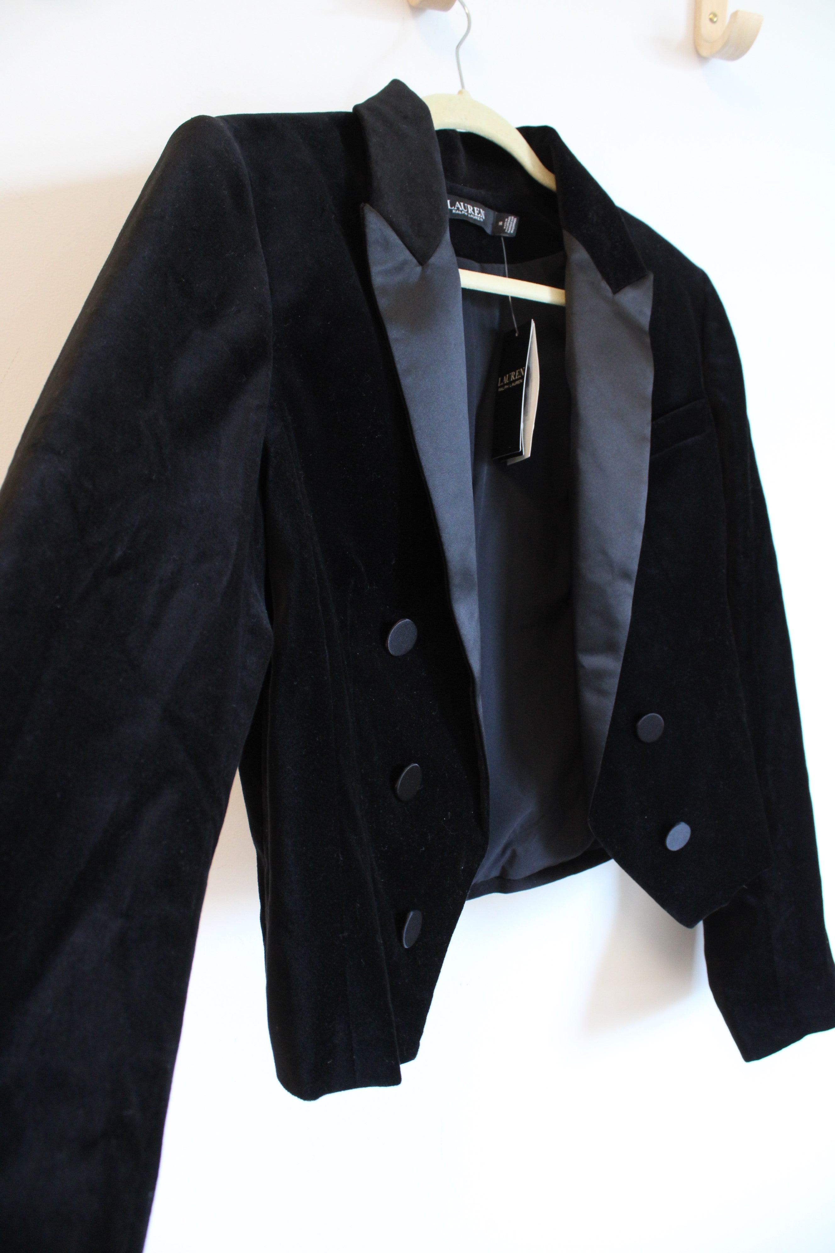 NEW Ralph Lauren Black Velour Cropped Blazer Jacket | 14