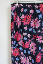 Liz Claiborne Navy Blue & Pink Floral skirt | 14 Petite