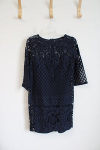 LOFT Navy Lace Long Sleeved Dress | 2