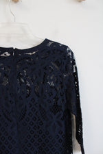 LOFT Navy Lace Long Sleeved Dress | 2