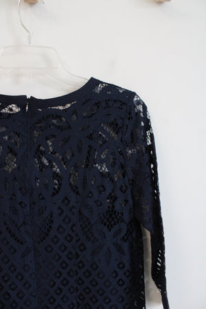 LOFT Navy Lace Long Sleeved Dress | 2