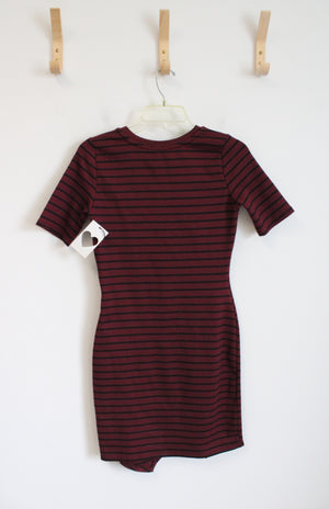 NEW Iris Maroon & Black Striped Sheath Dress | M