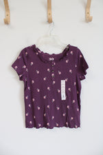 NEW SO Purple & Pink Floral Ribbed Ruffled Neck Shirt | Youth XL (14/16)