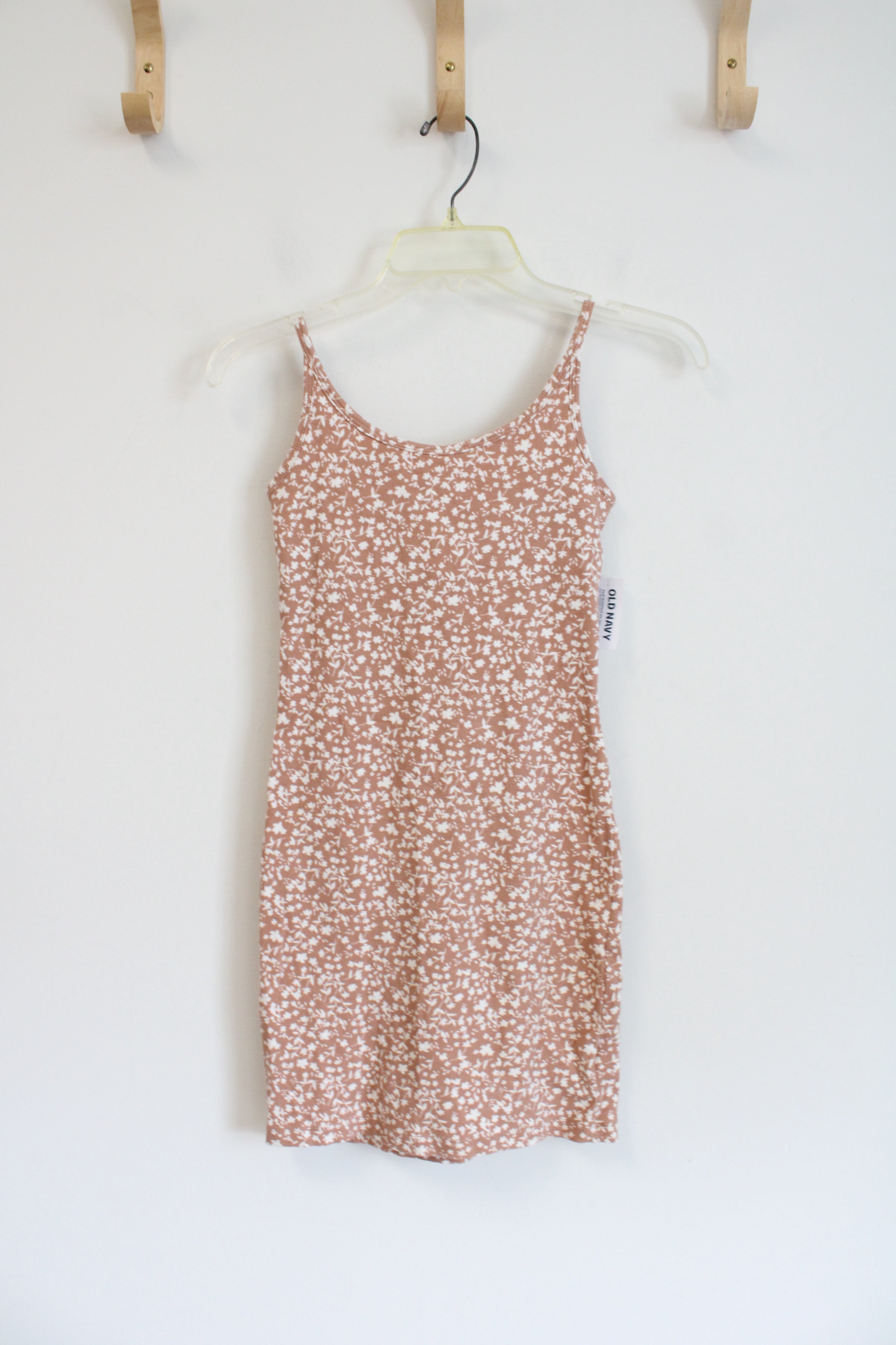 NEW Old Navy Tan & White Floral Ribbed Dress | XS