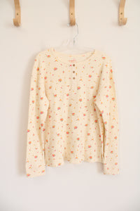 Cat & Jack Light Yellow Floral Waffle Knit Long Sleeved Shirt | Youth XL (14)