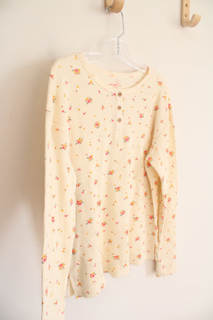 Cat & Jack Light Yellow Floral Waffle Knit Long Sleeved Shirt | Youth XL (14)