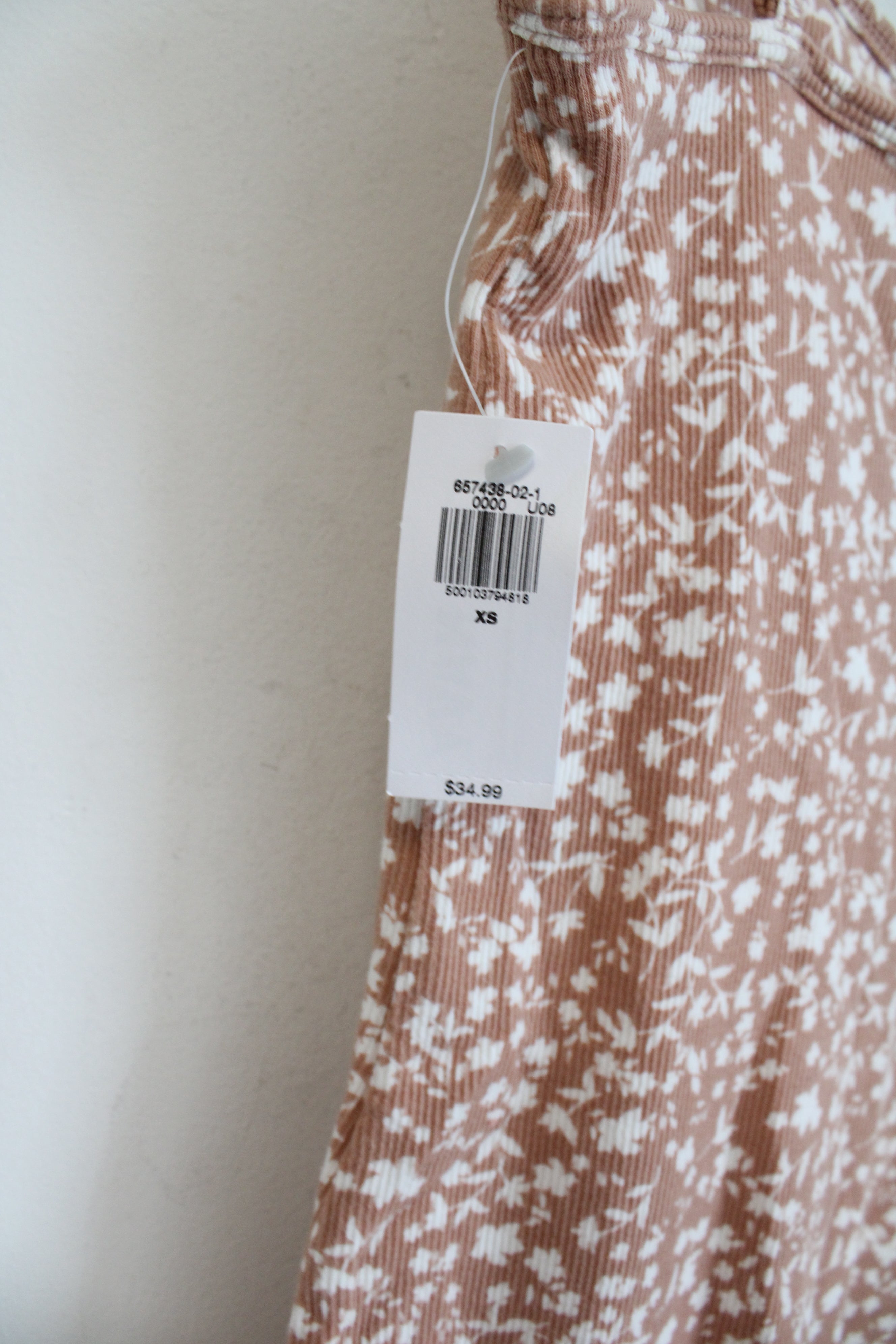 NEW Old Navy Tan & White Floral Ribbed Dress | XS