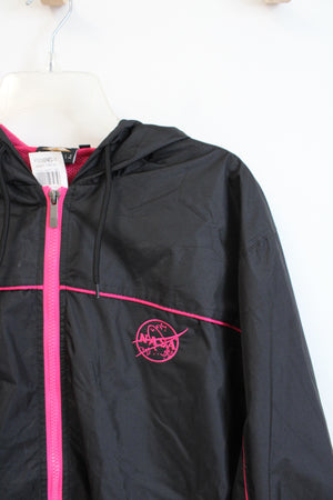 NEW Prairie Mountain Kennedy Space Center Black & Pink NASA Windbreaker Jacket | XL