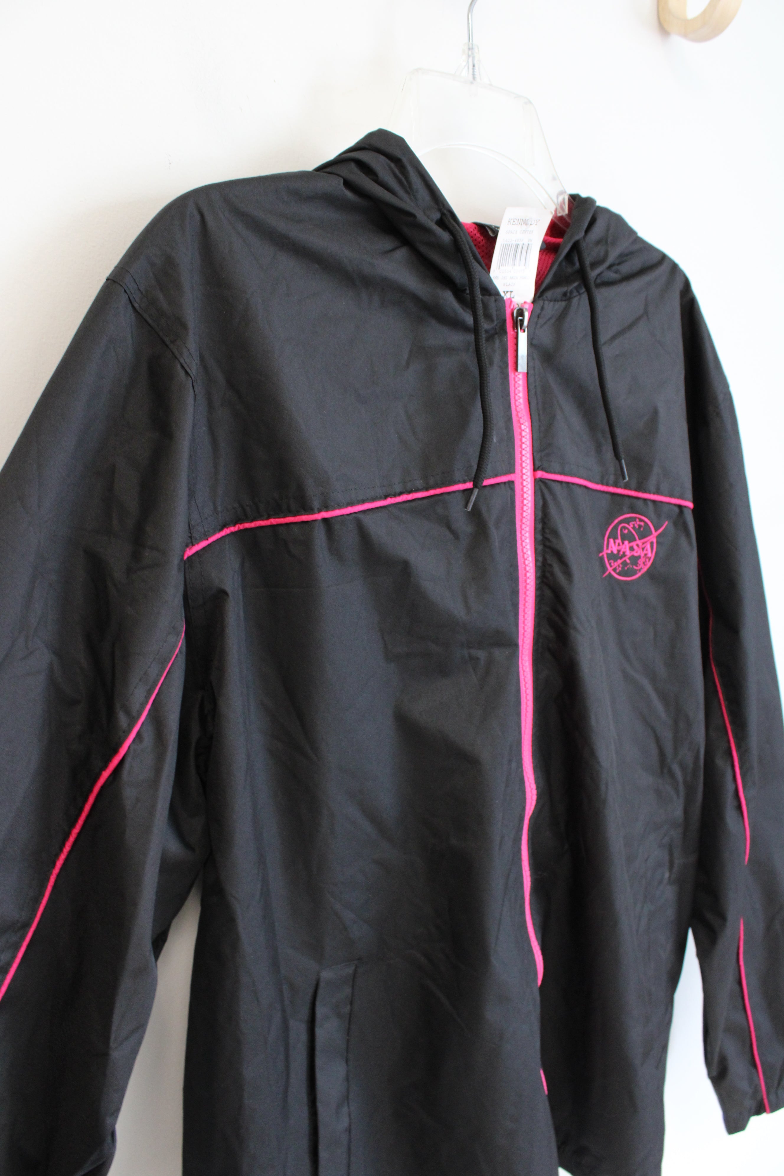 NEW Prairie Mountain Kennedy Space Center Black & Pink NASA Windbreaker Jacket | XL