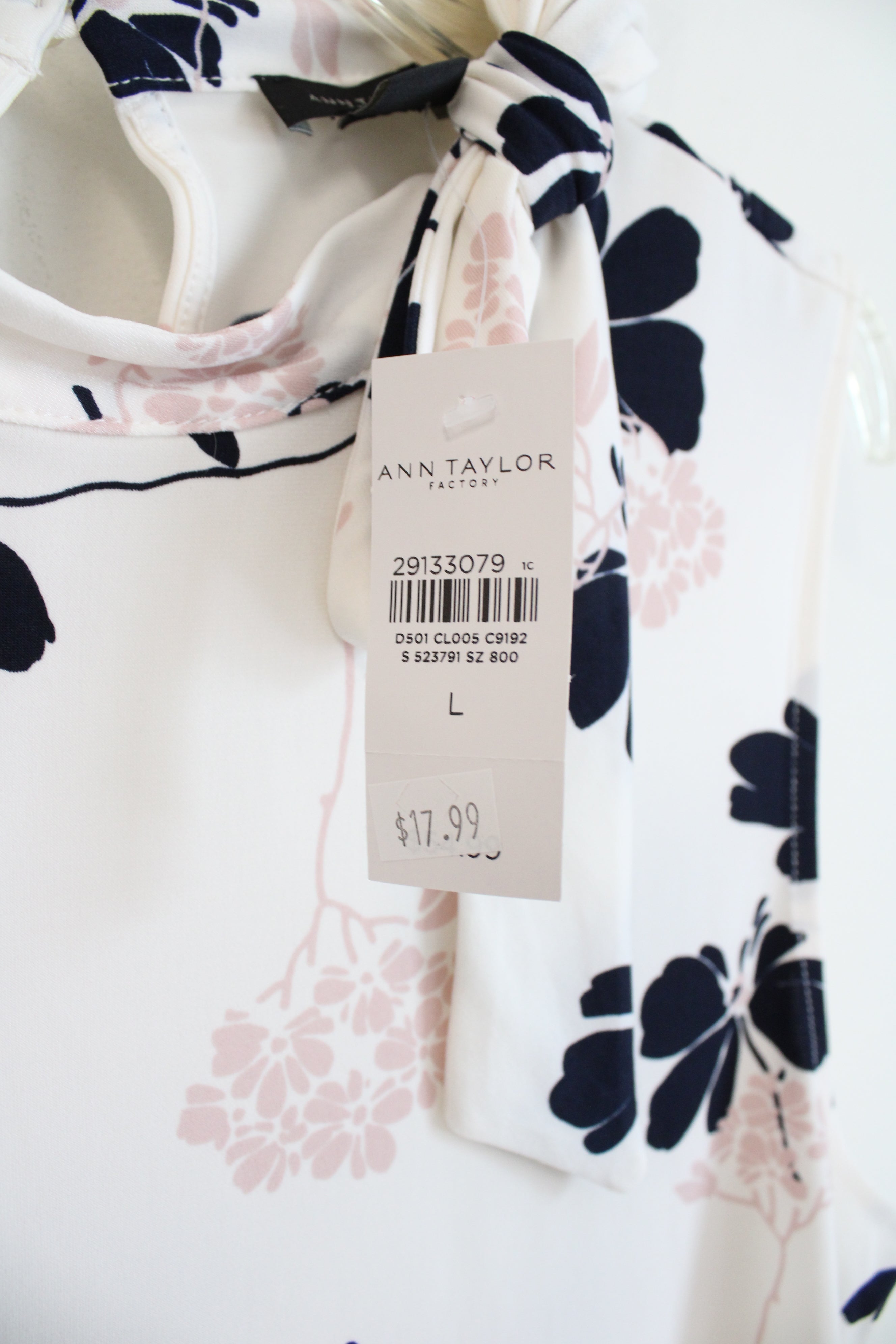 NEW Ann Taylor Blue & Pink Floral White Top | L