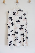 NEW Ann Taylor Blue & Pink Floral White Top | L