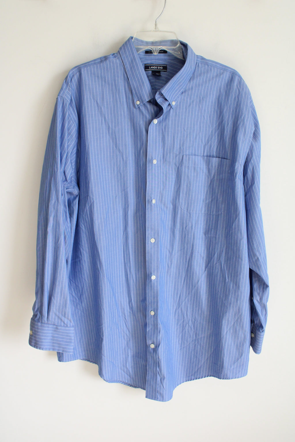 Lands' End Supima Pinpoint Blue Pinstriped Traditional Fit Button Down Shirt | 18-35T