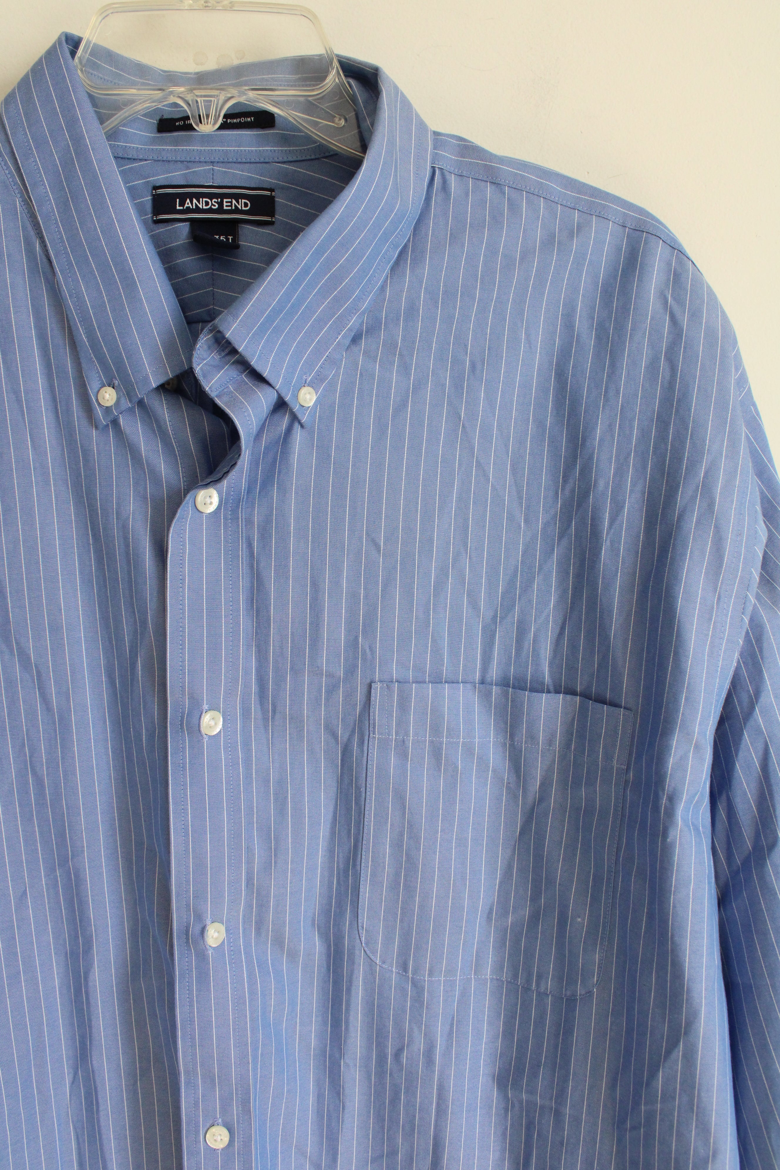 Lands' End Supima Pinpoint Blue Pinstriped Traditional Fit Button Down Shirt | 18-35T