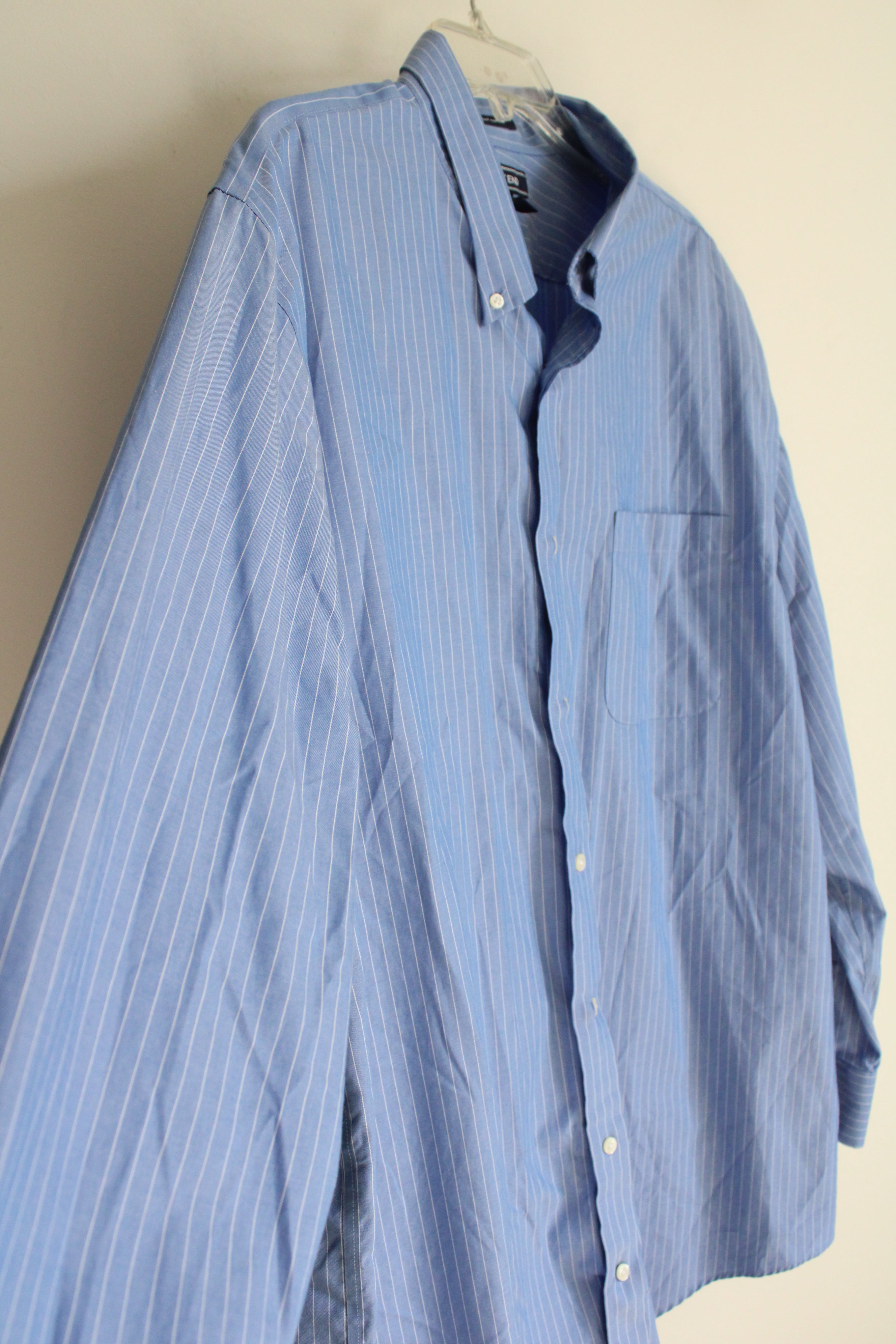 Lands' End Supima Pinpoint Blue Pinstriped Traditional Fit Button Down Shirt | 18-35T